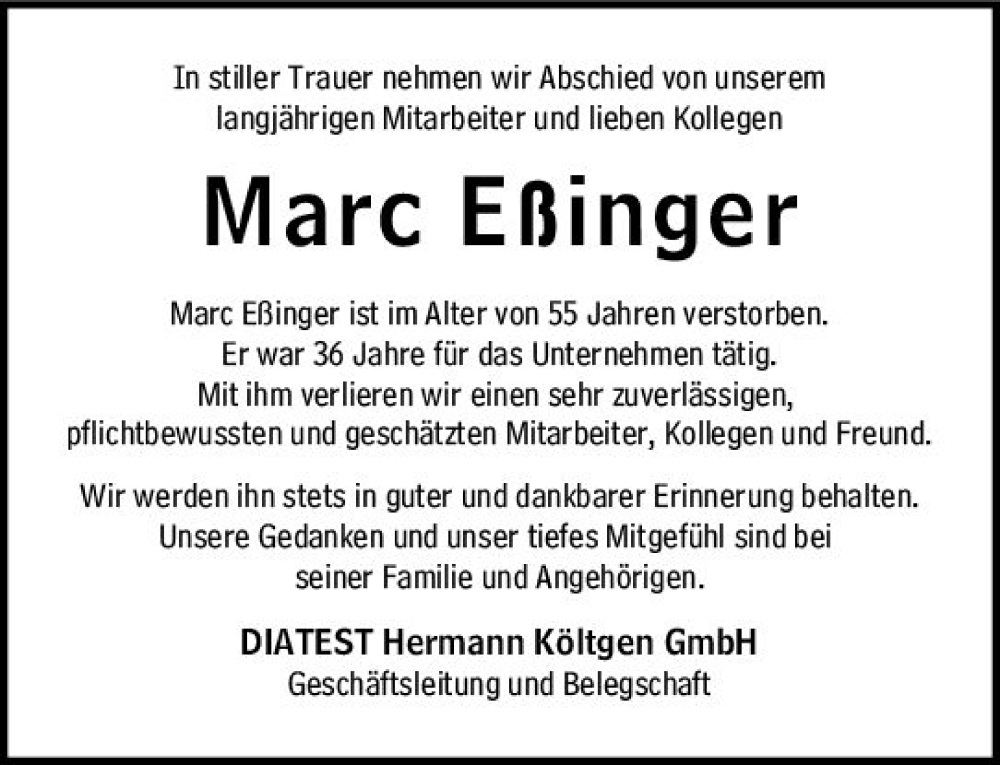  Traueranzeige für Marc Eßinger vom 01.06.2022 aus vrm-trauer Darmstädter Echo