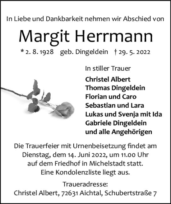 Traueranzeige von Margit Herrmann von vrm-trauer Odenwälder Echo