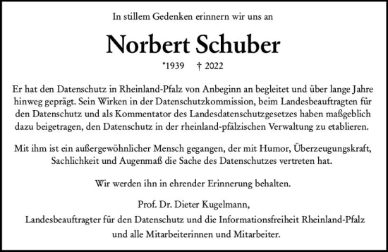 Traueranzeige von Norbert Schuber von vrm-trauer AZ Mainz