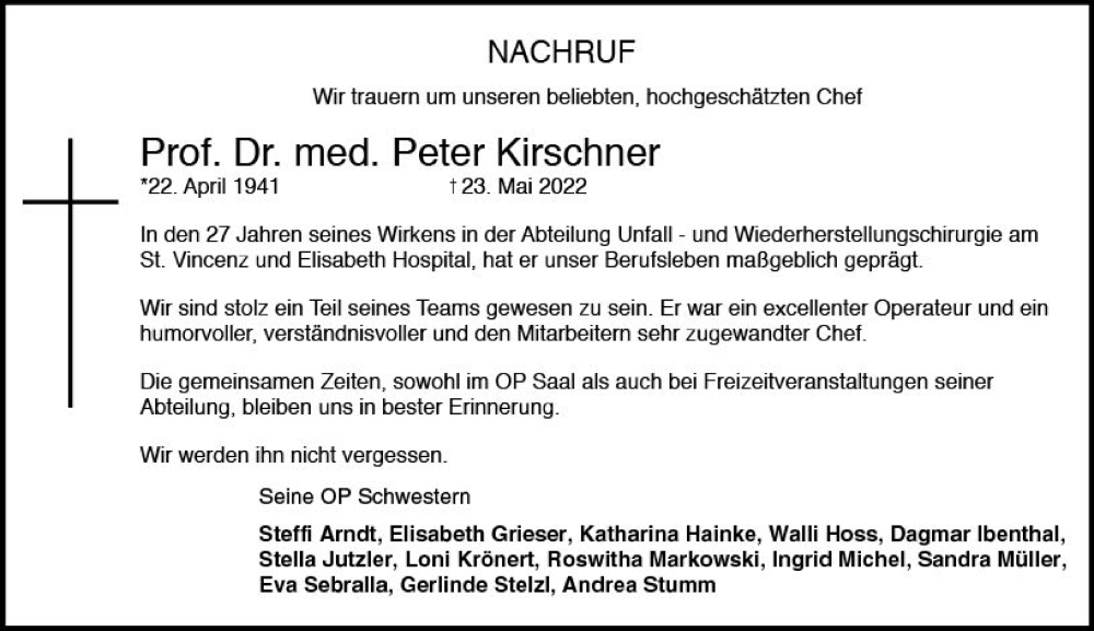  Traueranzeige für Peter Kirschner vom 11.06.2022 aus vrm-trauer AZ Mainz