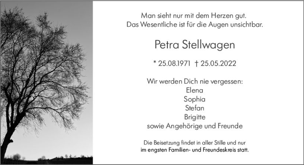  Traueranzeige für Petra Stellwagen vom 11.06.2022 aus vrm-trauer Allgemeine  Zeitung Ingelheim-Bingen