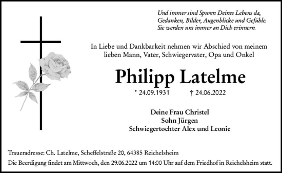 Traueranzeige von Philipp Latelme von vrm-trauer Odenwälder Echo