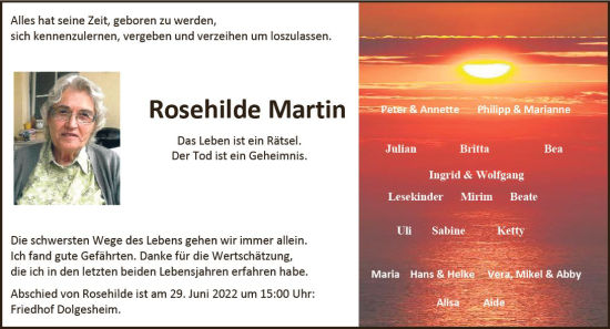 Traueranzeige von Rosehilde Martin von vrm-trauer AZ Mainz