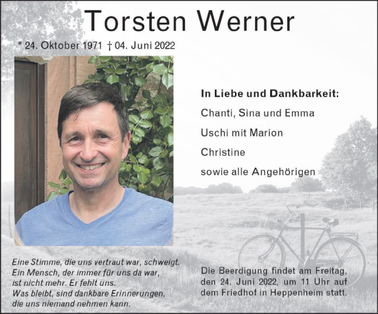 Traueranzeige von Torsten Werner von vrm-trauer Bürstädter/Lamperth. Ztg/Starkenburger