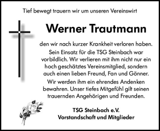 Traueranzeige von Werner Trautmann von vrm-trauer Odenwälder Echo