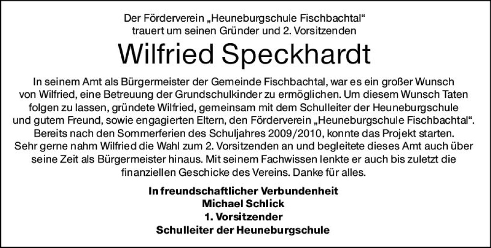  Traueranzeige für Wilfried Speckhardt vom 11.06.2022 aus vrm-trauer Darmstädter Echo
