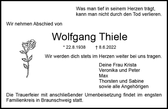 Traueranzeige von Wolfgang Thiele von vrm-trauer DieburgerAnzeiger/Groß-Zimmerner Lokala