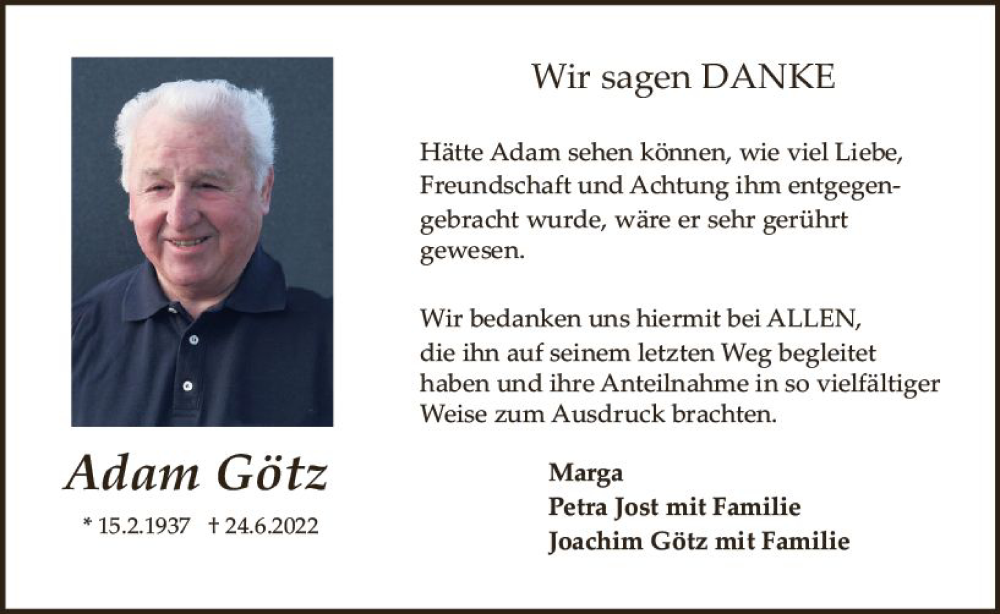  Traueranzeige für Adam Götz vom 27.07.2022 aus vrm-trauer Odenwälder Echo