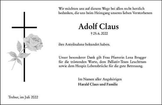 Traueranzeige von Adolf Claus von vrm-trauer Groß-Gerauer Echo