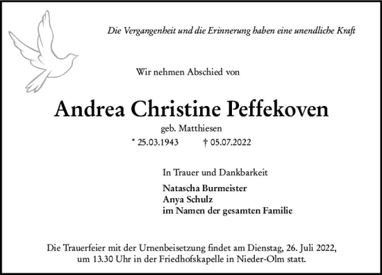 Traueranzeige von Andrea Christine Peffekoven von vrm-trauer AZ Mainz