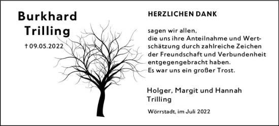 Traueranzeige von Burkhard Trilling von vrm-trauer AZ Mainz
