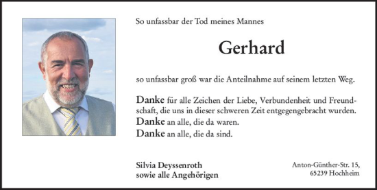 Traueranzeige von Gerhard  von vrm-trauer Hochheimer Zeitung