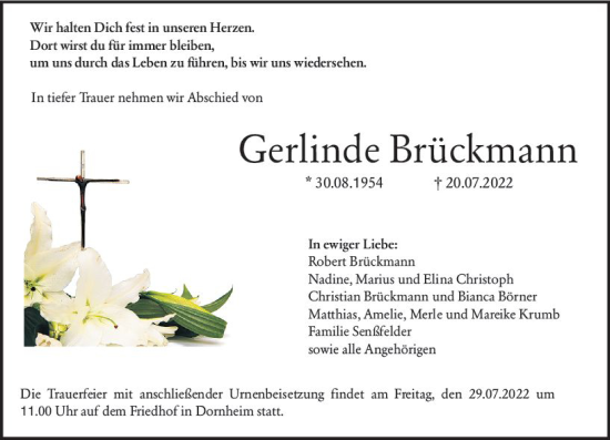 Traueranzeige von Gerlinde Brückmann von vrm-trauer Groß-Gerauer Echo