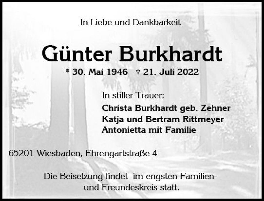 Traueranzeige für Günter Burkhardt vom 30.07.2022 aus vrm-trauer Wiesbadener Kurier