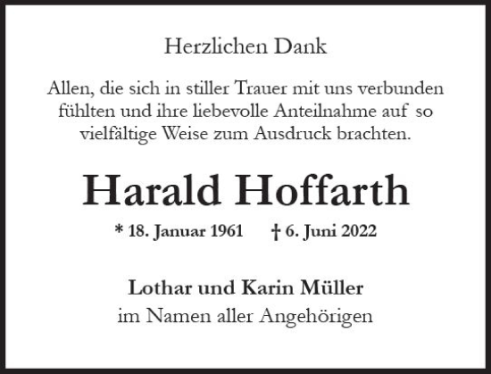 Traueranzeige von Harald Hoffarth von vrm-trauer Wiesbadener Kurier