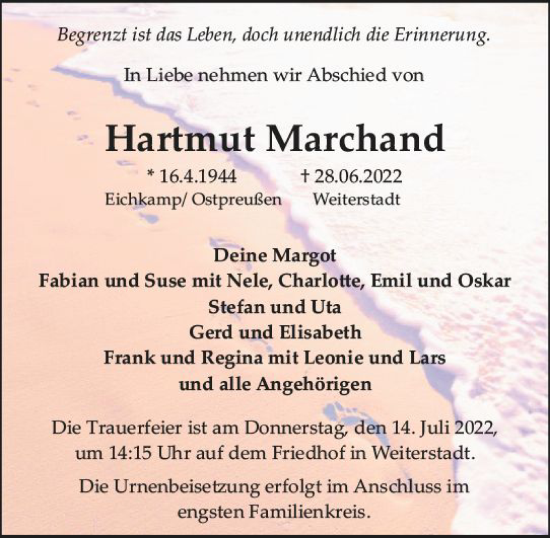 Traueranzeige von Hartmut Marchand von vrm-trauer Darmstädter Echo