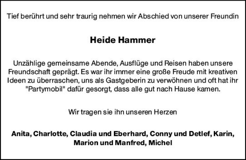  Traueranzeige für Heide Hammer vom 23.07.2022 aus vrm-trauer Darmstädter Echo