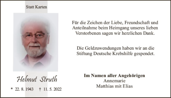 Traueranzeige von Helmut Struth von vrm-trauer Allgemeine  Zeitung Ingelheim-Bingen