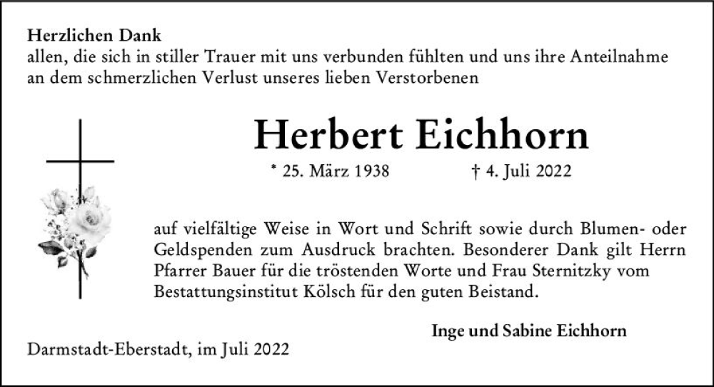  Traueranzeige für Herbert Eichhorn vom 23.07.2022 aus vrm-trauer Darmstädter Echo