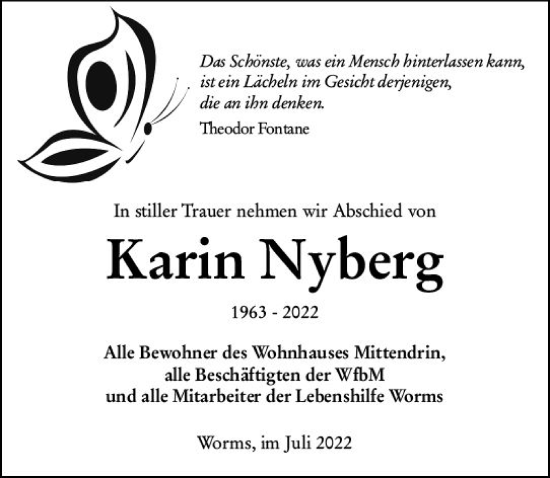 Traueranzeige von Karin Nyberg von vrm-trauer Wormser Zeitung