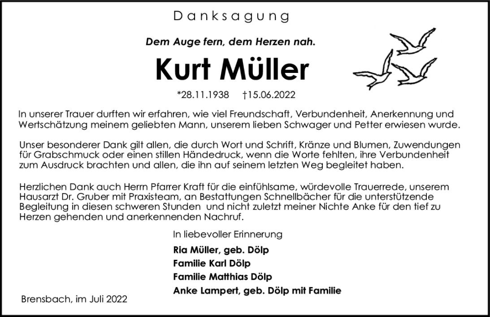  Traueranzeige für Kurt Müller vom 23.07.2022 aus vrm-trauer Odenwälder Echo