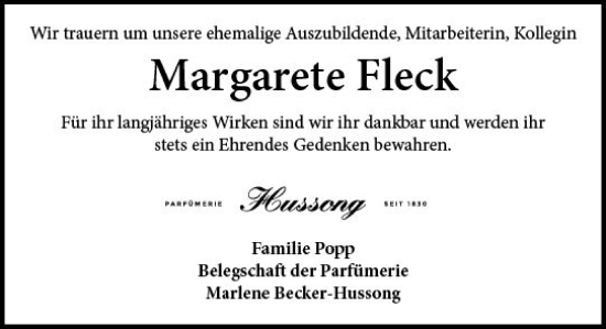 Traueranzeige von Margarete Fleck von vrm-trauer AZ Mainz