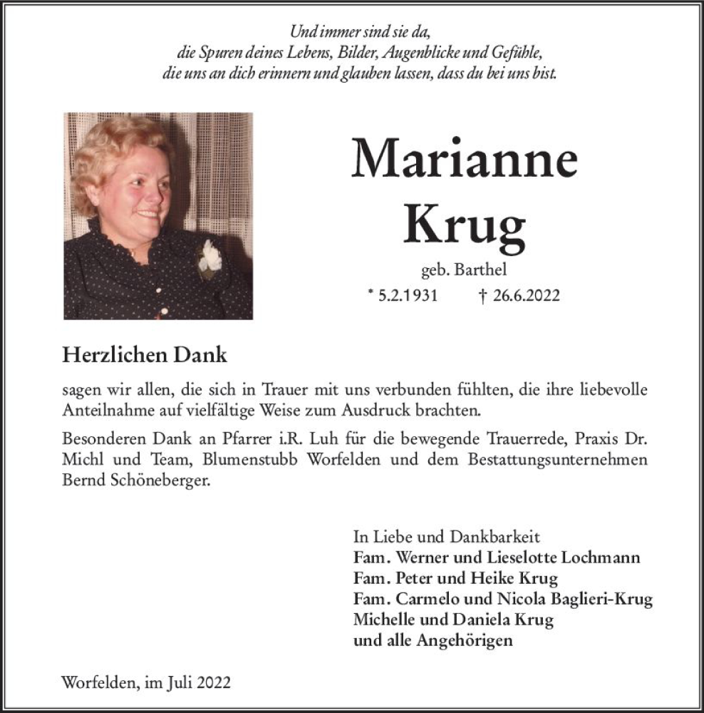  Traueranzeige für Marianne Krug vom 23.07.2022 aus vrm-trauer Groß-Gerauer Echo