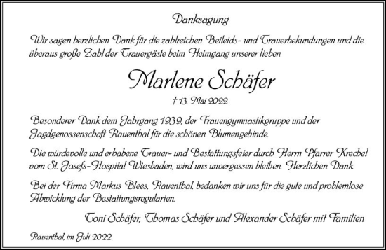 Traueranzeige von Marlene Schäfer von vrm-trauer Rheingau
