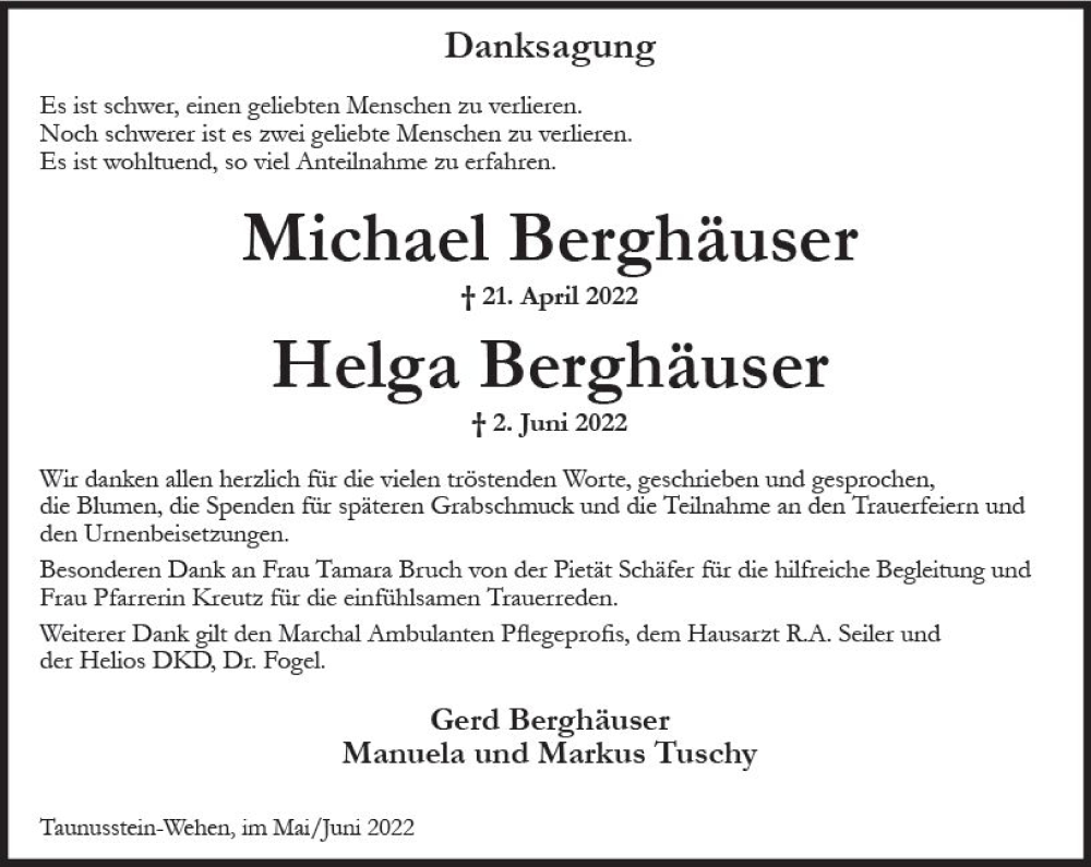  Traueranzeige für Michael Berghäuser vom 16.07.2022 aus vrm-trauer Wiesbadener Kurier
