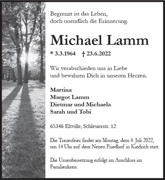 Traueranzeige von Michael Lamm von vrm-trauer Rheingau