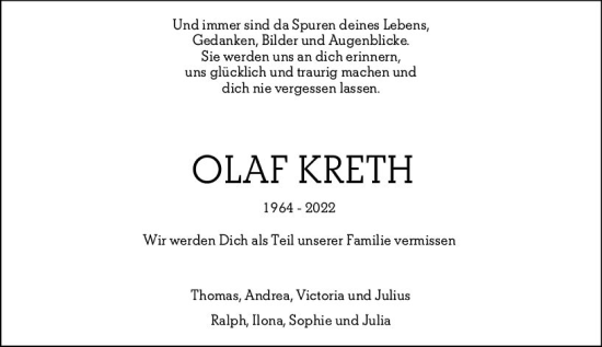 Traueranzeige von Olaf Kreth von vrm-trauer Wiesbadener Kurier