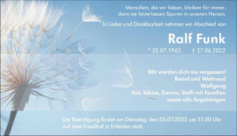 Traueranzeige für Ralf Funk vom 02.07.2022 aus vrm-trauer Groß-Gerauer Echo