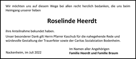 Traueranzeige von Roselinde Heerdt von vrm-trauer AZ Mainz