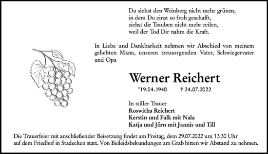 Traueranzeige von Werner Reichert von vrm-trauer AZ Mainz