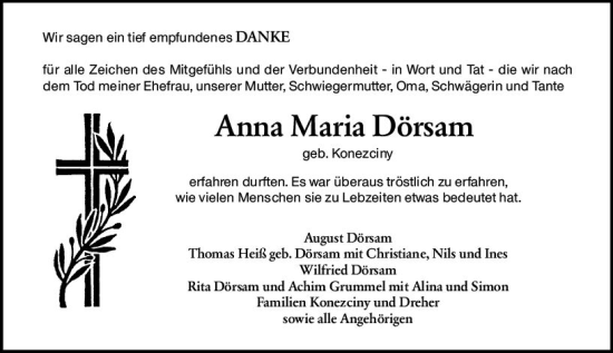 Traueranzeige von Anna Marie Dörsam von vrm-trauer Rüsselsheimer Echo / MainSpitze