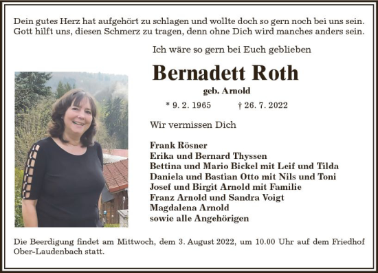 Traueranzeige von Bernadett Roth von vrm-trauer Bürstädter/Lamperth. Ztg/Starkenburger