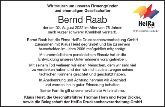 Traueranzeige von Bernd Raab von vrm-trauer Groß-Gerauer Echo