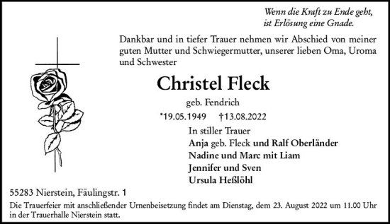 Traueranzeige von Christel Fleck von vrm-trauer AZ Mainz