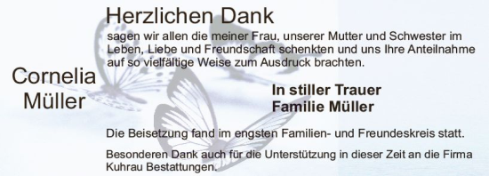 Traueranzeige von Cornelia Müller von vrm-trauer Bürstädter/Lamperth. Ztg/Starkenburger