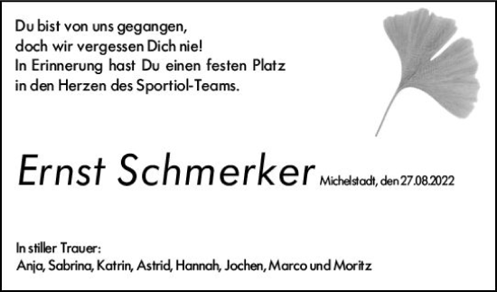Traueranzeige von Ernst Schmerker von vrm-trauer Odenwälder Echo