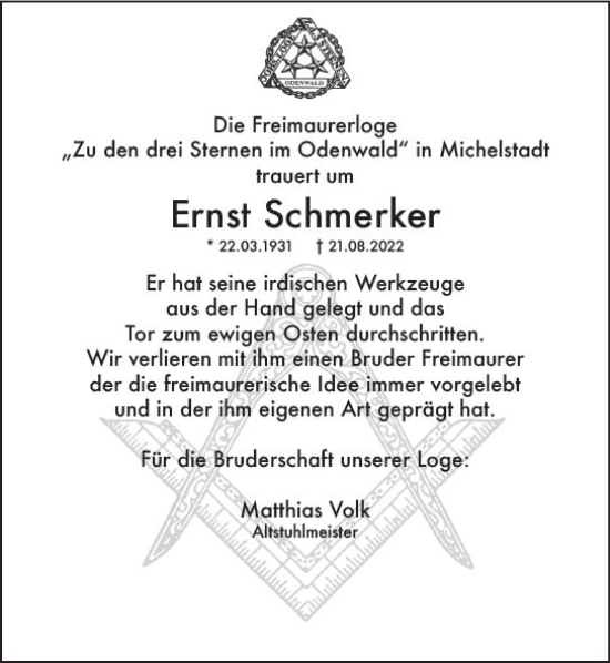 Traueranzeige von Ernst Schmerker von vrm-trauer Odenwälder Echo