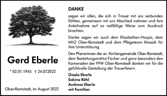 Traueranzeige von Gerd Eberle von vrm-trauer Darmstädter Echo