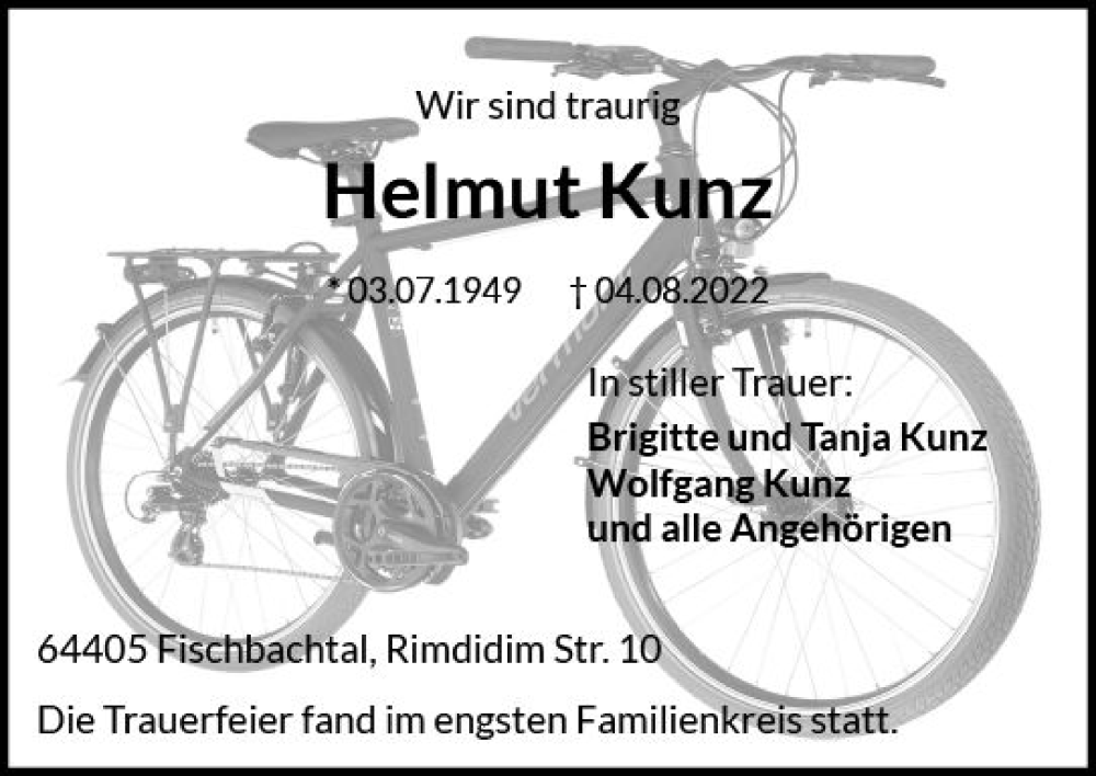  Traueranzeige für Helmut Kunz vom 20.08.2022 aus vrm-trauer Darmstädter Echo