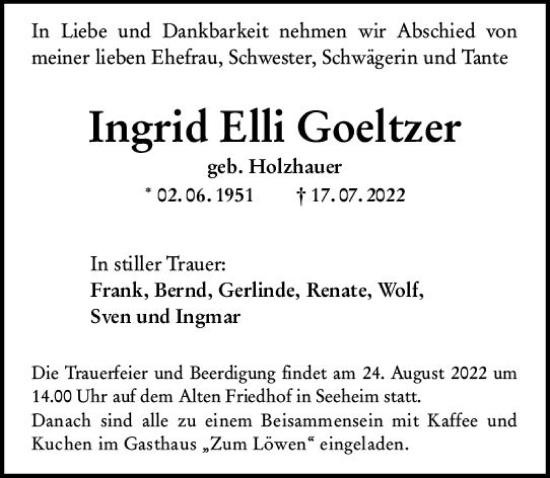 Traueranzeige von Ingrid Elli Goeltzer von vrm-trauer Darmstädter Echo