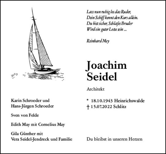 Traueranzeige von Joachim Seidel von vrm-trauer Darmstädter Echo