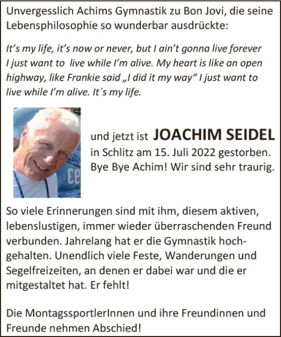Traueranzeige von Joachim Seidel von vrm-trauer Darmstädter Echo