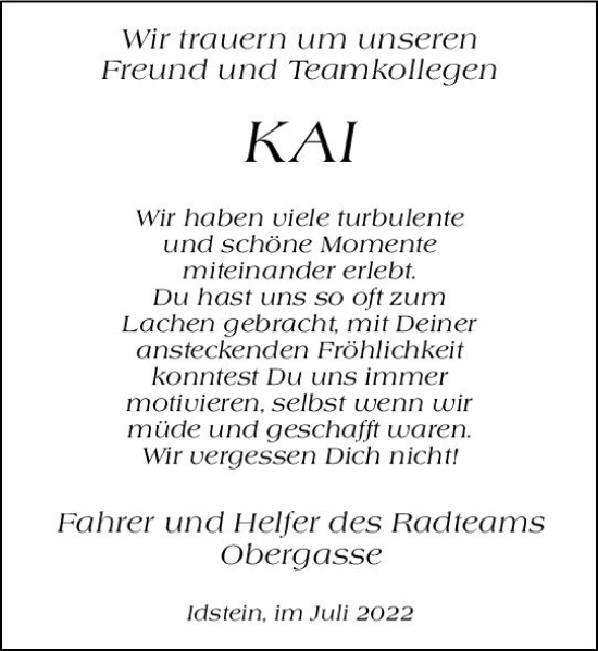 Traueranzeige von Kai  von vrm-trauer Idsteiner Zeitung