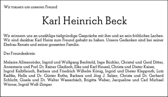 Traueranzeige von Karl Heinrich Beck von vrm-trauer Odenwälder Echo