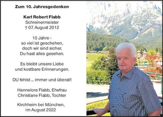 Traueranzeige von Karl Robert Flabb von vrm-trauer Rüsselsheimer Echo / MainSpitze