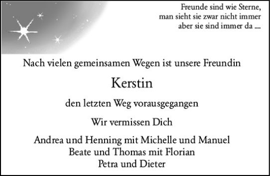 Traueranzeige von Kerstin  von vrm-trauer Hochheimer Zeitung